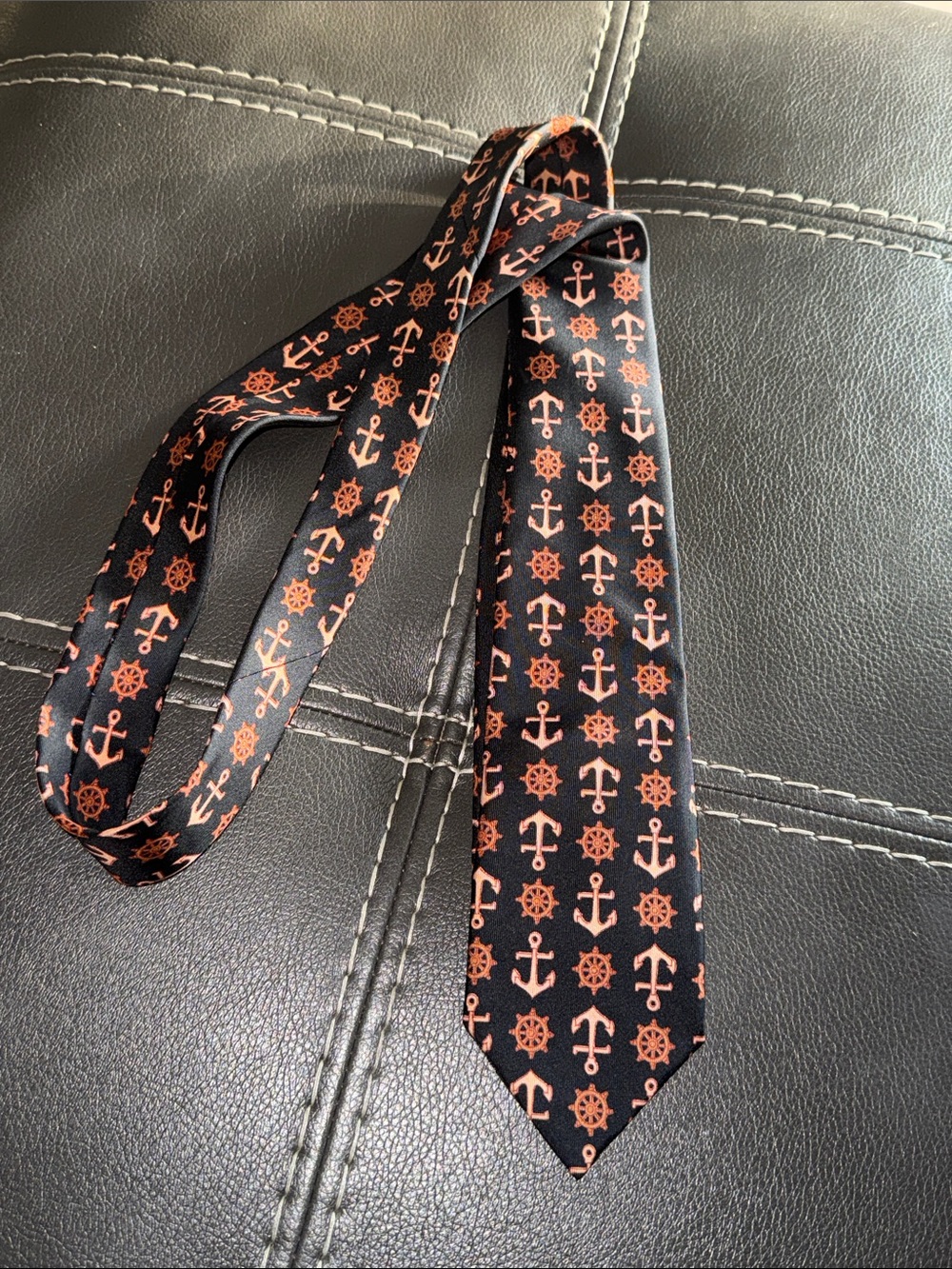 Gucci Black Tie with Orange Anchor & Wheel Motif vintage gem